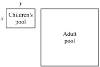 A diagram of a Children's and Adult pool composed of two rectangles. The Children's pool has a width of x and a length of y.